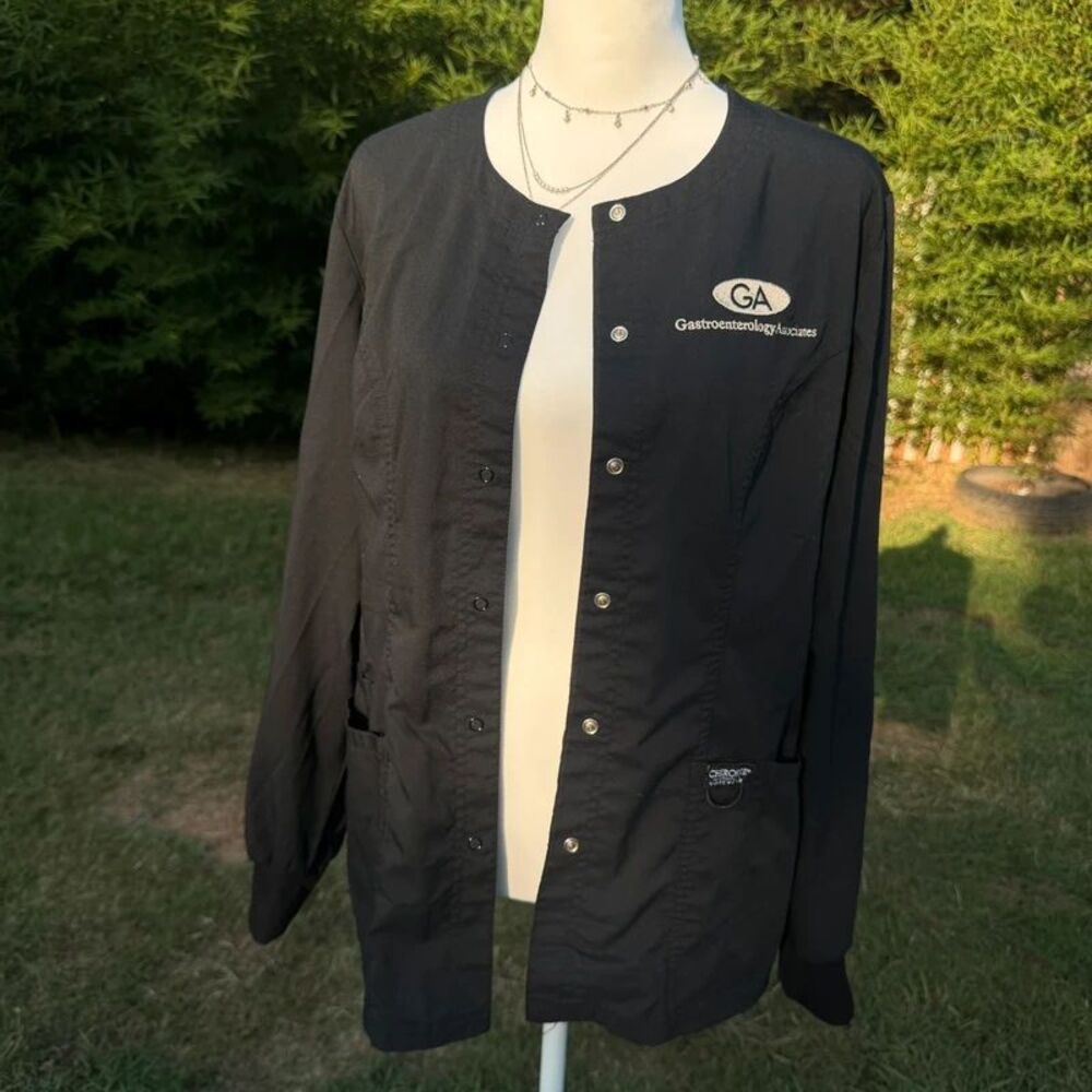 Black Scrub Jacket Snap Front Medical Uniform Cherokee Workwear Medium